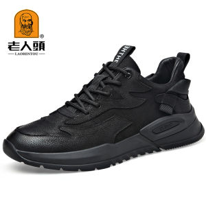 Laorentou Full Genuine Leather Soft Bottom Casual Shoes Autumn First Layer Cowhide Sneakers Middle-Aged Father Mens Leather Shoes