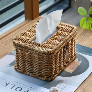 Kens Rectangular Plastic Tissue Box Home Living Room Tea Table Wickerlike Weaving Creative Cute Luxury Tissue Storage Box