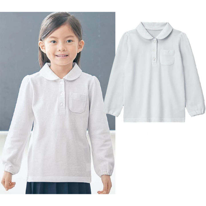 Children's white long shop sleeve school polo shirts