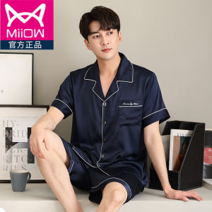 Đồ Ngủ Nam Giới Trung Niên Miiow Bộ Đồ Mặc Nhà Cỡ Lớn Rộng Rãi Tơ Lụa Mô Phỏng Mẫu Mỏng Tay Ngắn Mùa Xuân Hè Vải Viscose