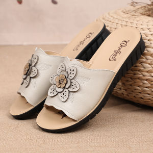 Dép Da Thật Mùa Hè Cho Mẹ Dép Đế Mềm Đế Phẳng Thường Ngày Cỡ Lớn Cho Phụ Nữ Trung Niên Và Người Cao Tuổi Dép Đế Bằng FEGO