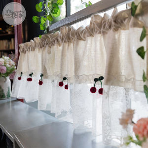 ผ้าร่มครัวสไตล์ยุโรปแบบครึ่งตัว ผ้าฝ้ายลินินลายลูกไม้สีแดง ผ้าร่มกันแสงตา ผ้าร่มแบบติดผนัง ผ้าร่มแบบติดผนังสำหรับหน้าต่างสไตล์อเมริกัน