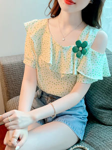 Fashionable Short Sleeve Chiffon Shirt Womens Summer High-end Style Korean round Neck Slim Fit Pure Color Commute Top