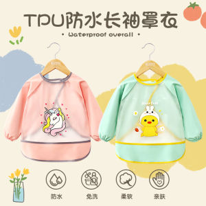 Waterproof Baby Apron Long Sleeve No-Wash TPU Child Anti-Dirt Eating Gown Infant Smock Durable Polyester Fabric Easy Care
