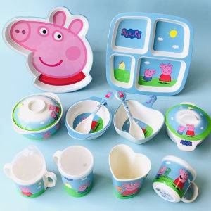 Wuhe Peppa Pig Tableware Baby Plate Baby Food Supplement Spoon Fork Kindergarten Water Pot Cartoon Children Compartment Tray