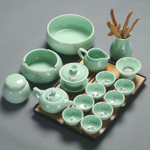Celadon Kung Fu Tea Set Set Household Office Simplicity Gaiwan Teapot Fish Cup Tea Basin Tea Ceremony Tray Ceramics Whole Set