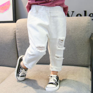 Casual Fashionable Denim Jeans for Boys And Girls Kids Clothes Spring Autumn New Arrival Hole Design High Waist Cotton Blend