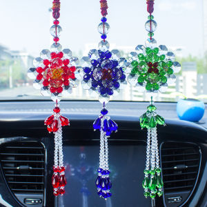 Handmade Beaded Finished Car Interior Car Hanging Crystal String Beads Wealth Comes from Every Direction Lucky Car Ornaments Rearview Mirror Pendant
