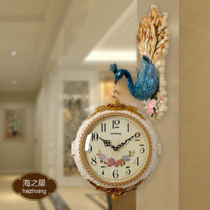 European-Style Double-Sided Wall Clock Hanging Clock Peacock Decoration Living Room Entrance Wall Clocks Mute Quartz Clock Two-Side Clock Large