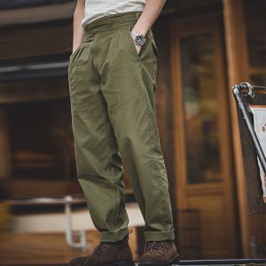 กางเกงขายาวทรงตรงเอวสูงสไตล์ย้อนยุคสำหรับผู้ชาย สีเขียว กางเกงขายาวทรงหลวมสำหรับใส่ทำงานสไตล์ญี่ปุ่น ฤดูใบไม้ผลิ ฤดูร้อน ฤดูใบไม้ร่วง ฤดูหนาว