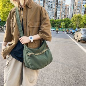 Mori Style Washed Soft Canvas Shoulder Bag Retro Minimalist Crossbody Bag Womens Large Capacity Student Messenger Bag Mens Fashion