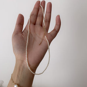 Natural Small Rice-shaped Freshwater Pearl Necklace French Style Versatile Clavicle Chain 14k Gold Plated Women's Jewelry