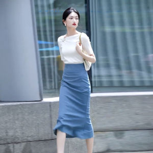 ชุดเสื้อผ้าผู้หญิงมีออร่าแบบแห้งเร็วชุดกระโปรงสองชิ้นหรูหราเบาๆมีออร่าชุดกระโปรงรัดสะโพกสไตล์ชิคๆใส่ทำงานในฤดูร้อนสำหรับสาวๆผู้ใหญ่