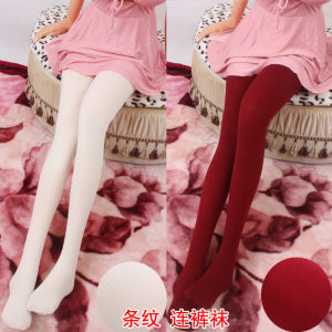 ถุงน่องลายทางสามมิติแบบเปิดเป้าไม่ต้องถอดสำหรับฤดูใบไม้ผลิและฤดูใบไม้ร่วงถุงน่องหลากสีถุงน่องผู้หญิงถุงน่องซับในกำมะหยี่หนาปานกลาง