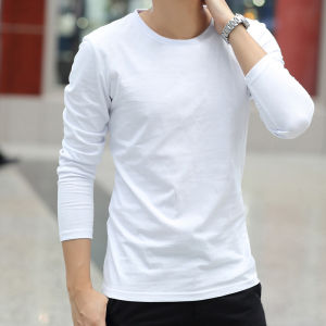 Áo Thun Nam Tay Dài Cổ Tròn Màu Trắng Mỏng Mùa Thu Màu Trơn Dài Vừa Vặn Thời Trang Quần Áo Công Sở Thường Ngày