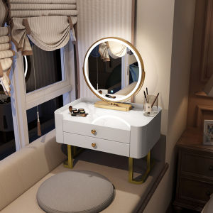 Accessible Luxury Small Apartment Bedroom Makeup Table Internet Celebrity Dressing Table Small Ins Style Bay Window Storage Cabinet Integrated Dresser