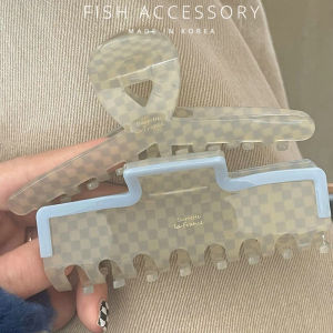 Kẹp Càng Cua Ô Bàn Cờ Đám Mây Màu Xanh Băng Tươi Nhãn Hiệu Vàng Pháp Pháp Dongdaemun Hàn Quốc Kẹp Cá Mập Kiểu Pháp Cảm Giác Cao Cấp Cho Nữ