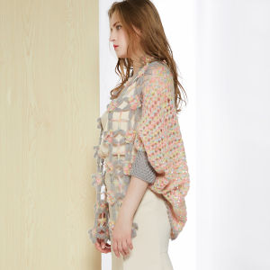 Elegant Batwing Knitted Sweater Handmade Hollow out Crochet Cashmere Womens Open Cardigan Soft Woolen Mid-Length Coat