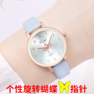 หมุนผีเสื้อนาฬิกามือสองสําหรับสาวแฟชั่นควอตซ์สายหนังนาฬิกาอิเล็กทรอนิกส์กันน้ํา