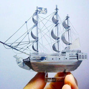 Mô Hình Ghép Hình Thép Không Gỉ Lắp Ghép Kim Loại 3D Không Keo Mô Hình Tàu Xe Tăng Pháo Binh Caribbean Ngọc Trai Đen