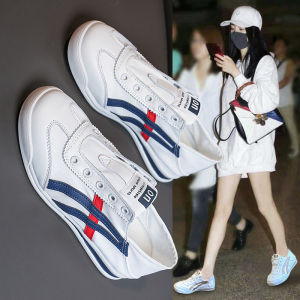 Casual Canvas Slip-On Shoes Womens Low-Top round Toe Rubber Outsole Color Block Design Happy Agreement Brand New 2021 Summer