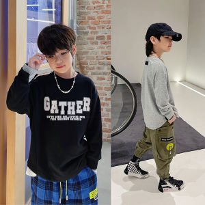 เสื้อสเวตเตอร์เด็กผู้ชายกระเป๋ามังกรน้อยเสื้อตัวในสำหรับเด็กวัยกลางและวัยโตแบบใหม่ฤดูใบไม้ร่วงปี2023เสื้อสวมหัวเสื้อโค้ทสองชิ้นปลอมแฟชั่นสำหรับเด็ก