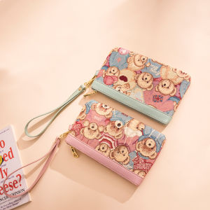 Bear Attachment Large Capacity Zipper Mobile Phone Bag Womens Multi-Functional Clutch Coin Purse Pooh Canvas Long Clutch