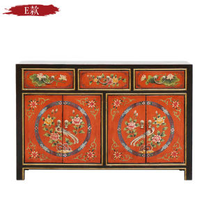 New Chinese Style Cabinet Antique Solid Wood Home Entrance Cabinet Painted Sideboards Cabinet Light Luxury Multi-Functional Storage TV Chest of Drawers