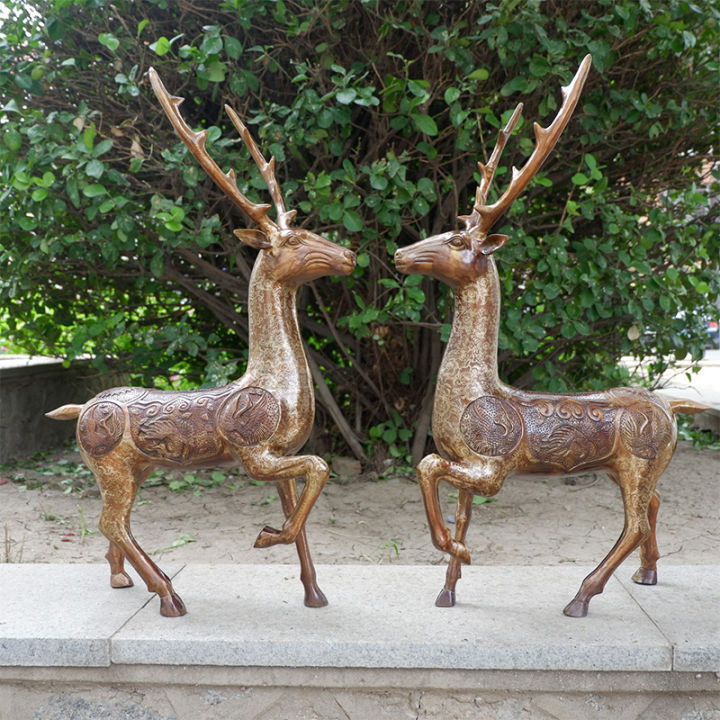 Pure Copper Deer Decoration a Pair Large Size Copper Sika Deer Fuhai ...