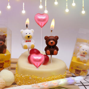 High-End Cute Bear Birthday Candle Brown White Cute Cartoon Cake Decoration Childrens Internet Popular Party Birthday Party Baby