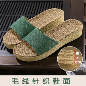 รองเท้าแตะผ้าลินินส้นสูงผู้หญิงแบบใหม่ปี2023รองเท้าแตะพื้นหนากันลื่นใส่ในบ้านใส่ไปข้างนอกใส่ในบ้านใส่ในบ้านใส่ไปข้างนอก