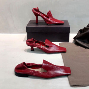 Giày Cao Gót Đế Vuông Da Thường Ngày Kiểu Pháp Màu Đỏ Rượu Vang Giày Cao Gót Đế Xuồng Mũi Nhọn Giày Đơn Thời Trang Mùa Xuân