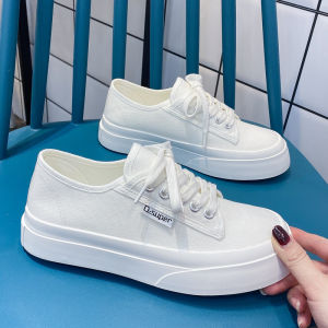 White Canvas Shoes Womens Fall New Style Breathable Cross Buckle Low Top round Toe Rubber Bottom Pure Color Shoe