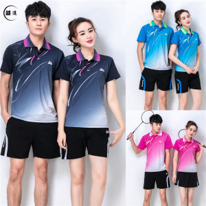 Quick-Drying Collar Badminton Clothes Outfit Mens and Womens Summer Short-Sleeved T-shirt Breathable Volleyball Clothes Training Sports Table Tennis Clothing