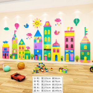 ติดผนัง 3 มิติลายปราสาทการ์ตูนสำหรับตกแต่งห้องเด็ก ตัวต่อผนังห้องนอนสำหรับอนุบาล