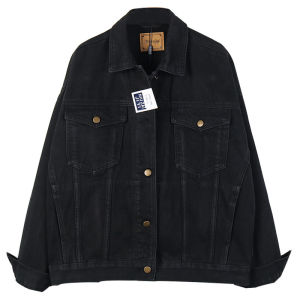 Retro American Denim Jacket Loose Fit Black Womens Outerwear Korean Style Spring Autumn New Style Boyfriend Style Coat