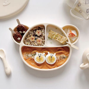 Bear Shaped Silicone Suction Bowl Child Feeding Auxiliary Food Bowl Anti Drop Heat Preservation Korean Style Baby Dinnerware
