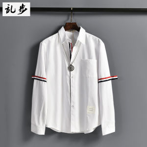 Casual Long Sleeve Mens Shirt Stylish White Cotton Polyester Blend Autumn Winter Versatile Fashionable Top Youth Trend Sharp Collar