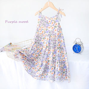 Girls Silk Dress with Cotton Straps Homewear Sleepwear Lightweight Cake Skirt Floral Patterned Vest Skirt for Summer
