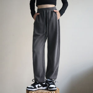 Girls Velvet Pants Autumn and Winter Casual Pants Western Style Childrens Sweatpants Single-Layer Fleece-Lined Straight Drawstring Sports Wide-Leg Pants