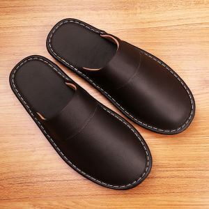 Spring and Autumn Four Seasons Home Leather Slippers Men and Women Couple Floor Non-Slip Wear-Resistant Closed Toe Natural Leather Slippers Special Offer