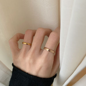 Special-Interest Design Ins Ring Female Cold Wind Minimalist Gold Pigment Ring Small Size Little Finger Ring Male Titanium Steel Inscribed Ring Finger