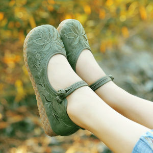 Giày Hàn Phục Phong Cách Cổ Giày Thêu Hoa Dễ Phối Cho Nữ Giày Một Lớp Thường Ngày Đế Bằng Cotton Lanh Hoa Sen Giày Vải Bắc Kinh Cổ Phong Cách Trung Quốc