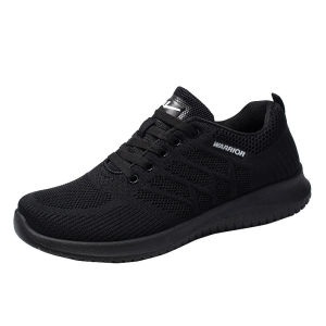 Warrior Womens Shoes Spring and Autumn Breathable Work Shoes Casual Mesh Surface Running Sneakers Lightweight All Black Work Fashion Shoes