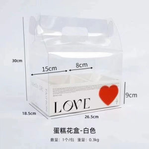 Flower Love Red Heart Foldable PVC Flower Box Engagement Cake Flower Transparent Portable Box Gift Box Packaging Flower Arrangement