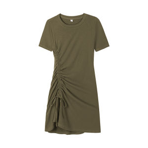 Black Dress Elegant Slimming Drawstring Split T-shirt Short Sleeve