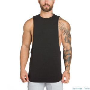 Men Vest Fitness Man Gym Tanktop Men S Low Fork Vest Workout Sleeveless Cotton Shirts