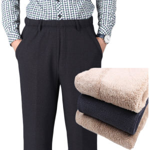 Elderly Men Warm Pants Large Size Straight Leg High Waist