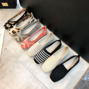 Flat Knit Single Shoes for Women Soft Sole Bean Shoes Spring Summer Breathable Large Size Lazy Person Woven Shoes CUMUGGO