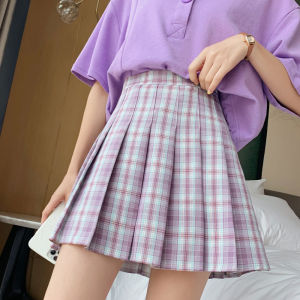 High Waist A-Line Mini Skirt for Women Spring 2024 Plaid Pleated Student  Style Cotton Polyester Blend Short Skirt